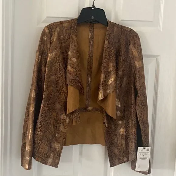 Zara Women’s Size M Snake Print Jacket Blazer Brown Bronze NWT - Picture 1 of 9